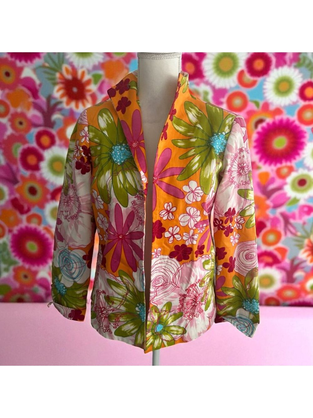 SILK CLUB Multicolor Floral Cotton Blend Blazer Jacket Size Small